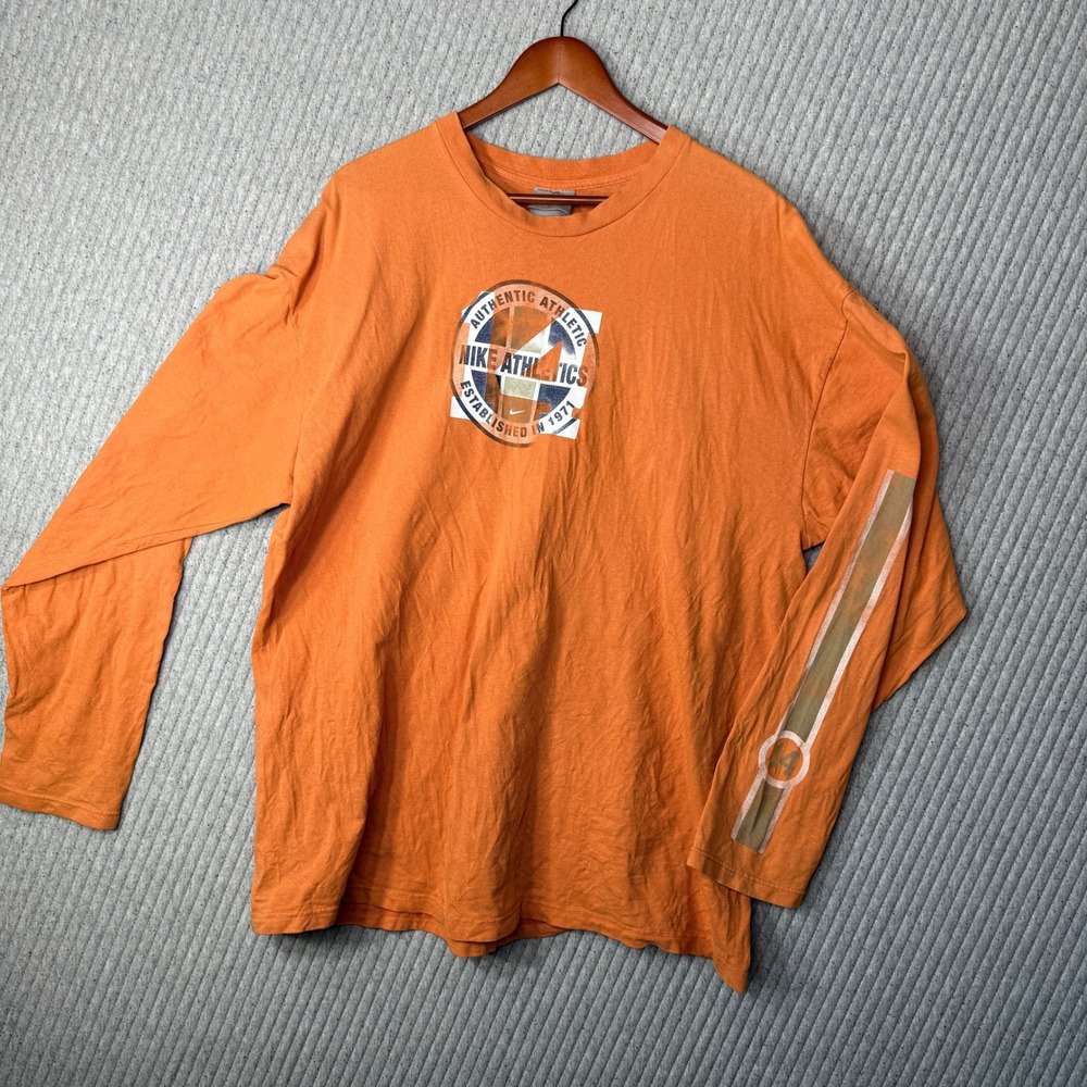 Nike Athletics Long Sleeve T-Shirt Authentic Athletic‎ Orange Mens XL
